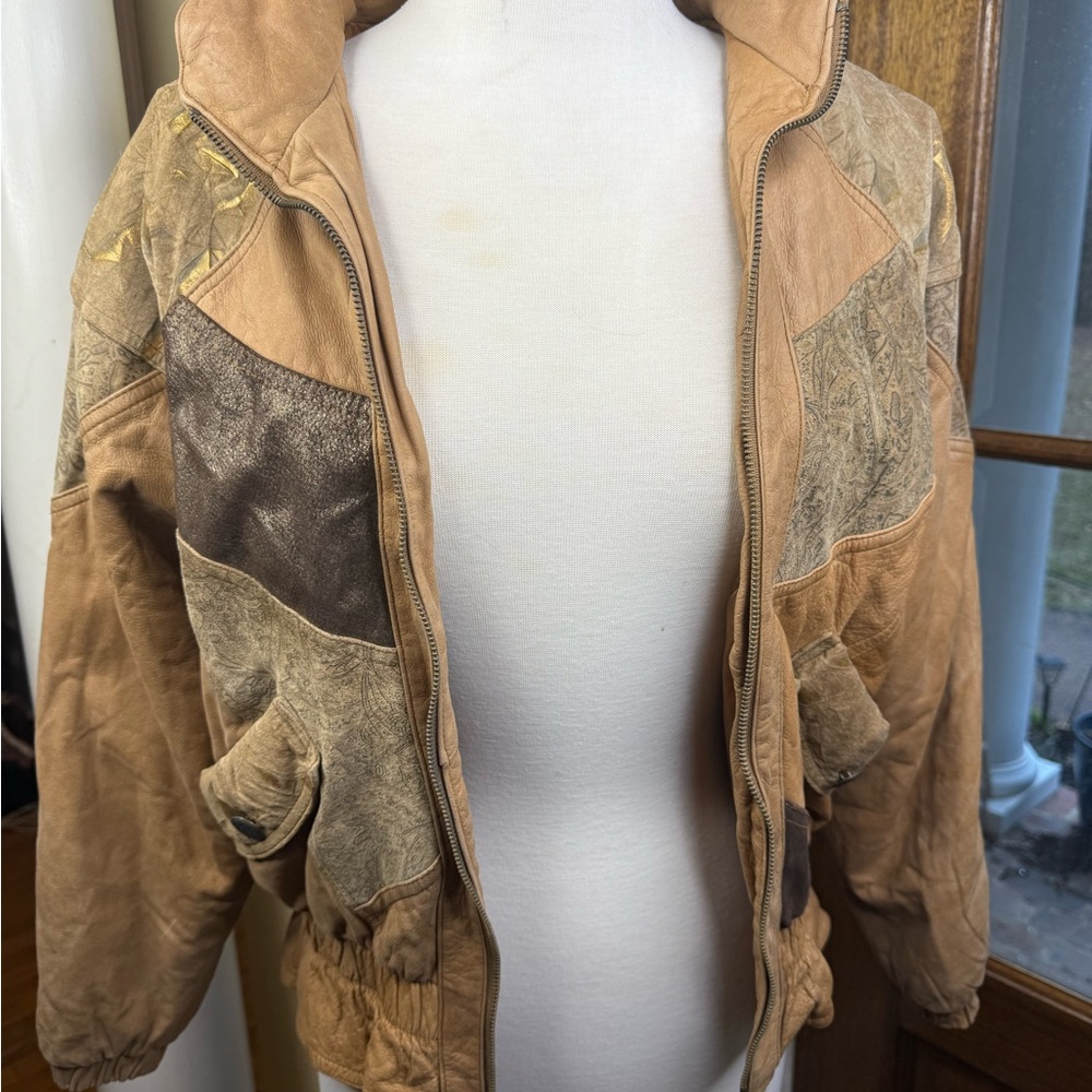 Patchwork Leather Bomber Jacket - image 1
